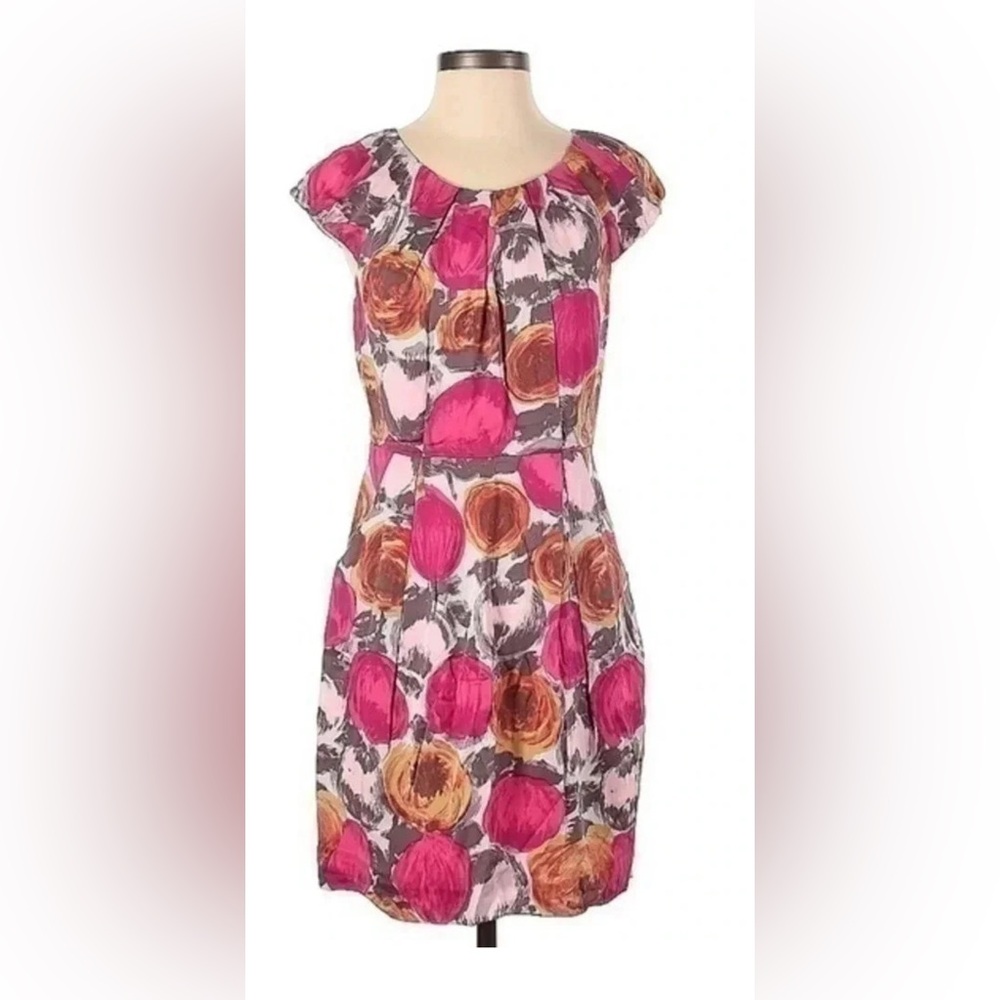 BCBGMaxAzria Begonia Combo 100% Silk lined Floral Pink Off-white Cap-sleeve
